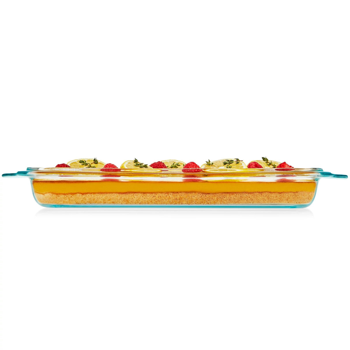 Shallow 9 x 13" Rectangular Glass Baking Dish wiith food inside