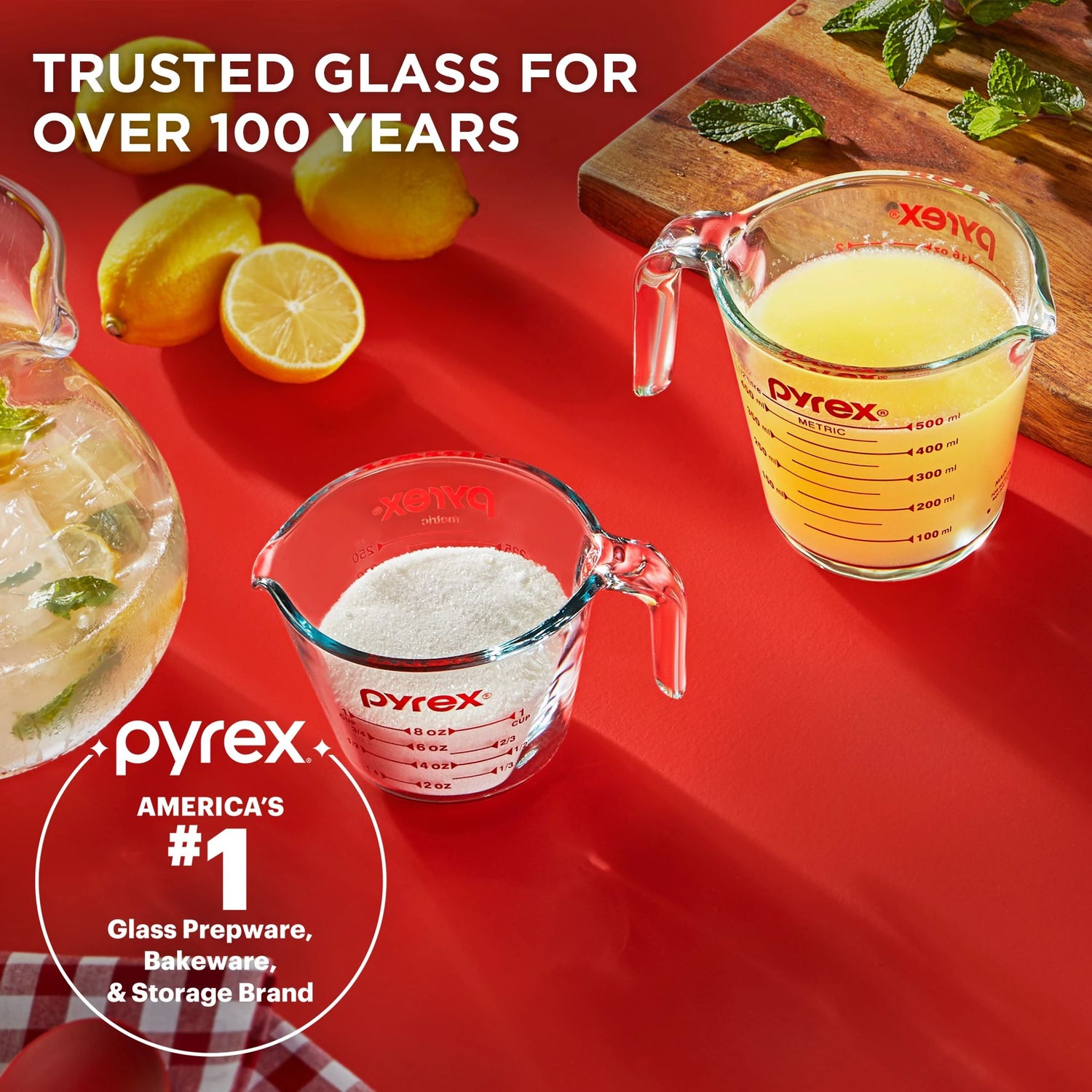 Smart Essentials Glass Measuring Cup Set with text trusted glass for over 100 years