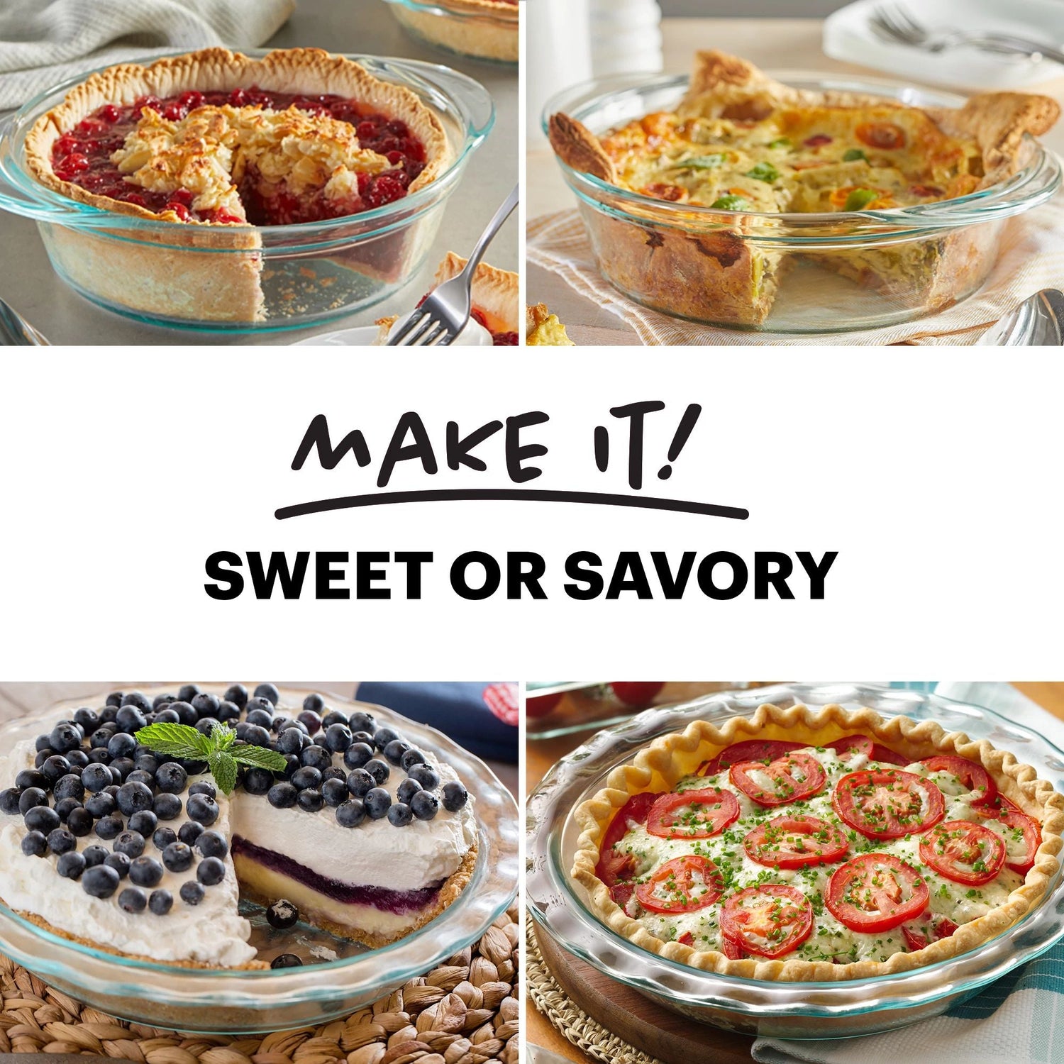 image shows pie plates with text make it sweet or savory