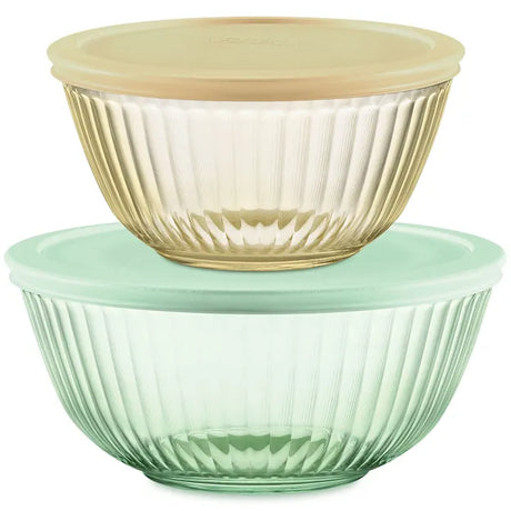 Pyrex Colors Yellow & Green Mixing Bowls with lids