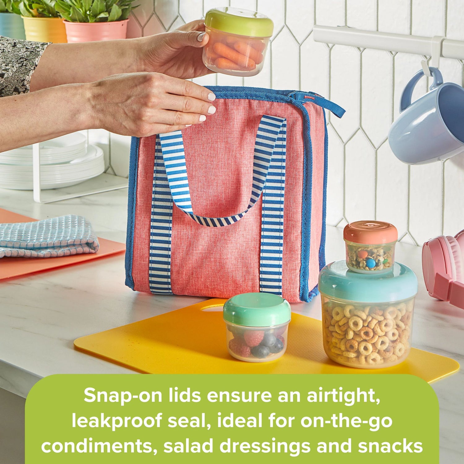 Meal Prep Mini 8-piece Plastic Storage Set being used in a to-go tote