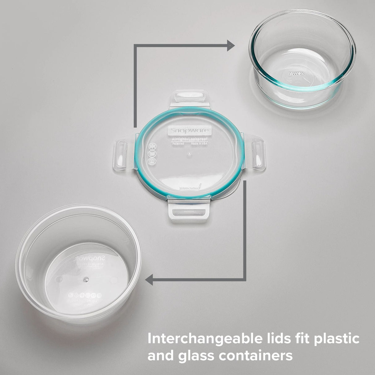 Total Solution round bowls & lid with text interchangeabe lids fit plastic & glass containers