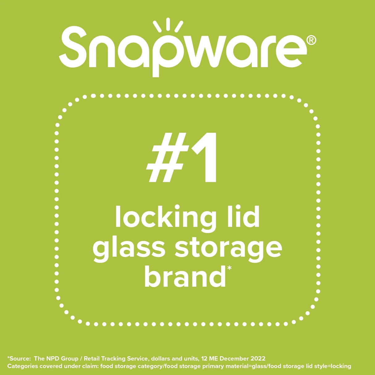 text that says Snapware #1 locking lid glass storage brand