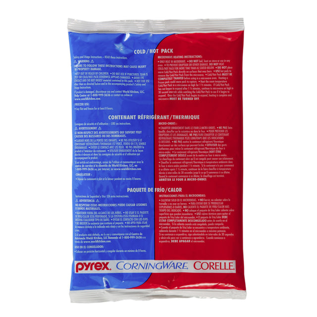 Cold/hot pack with Pyrex, Corningware, and Corelle branding on a white background