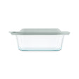Rectangular glass baking dish with lid on a white background