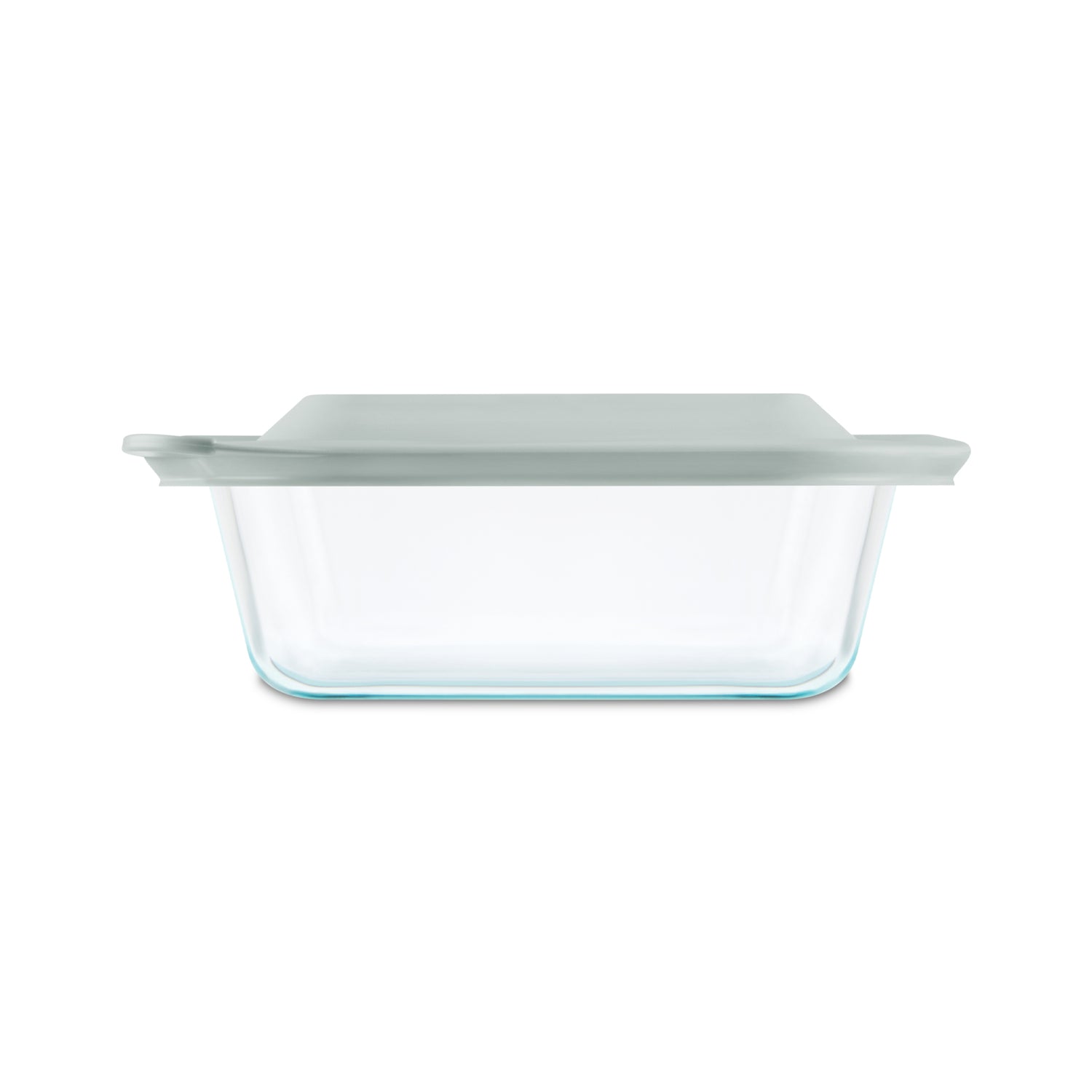 Rectangular glass baking dish with lid on a white background