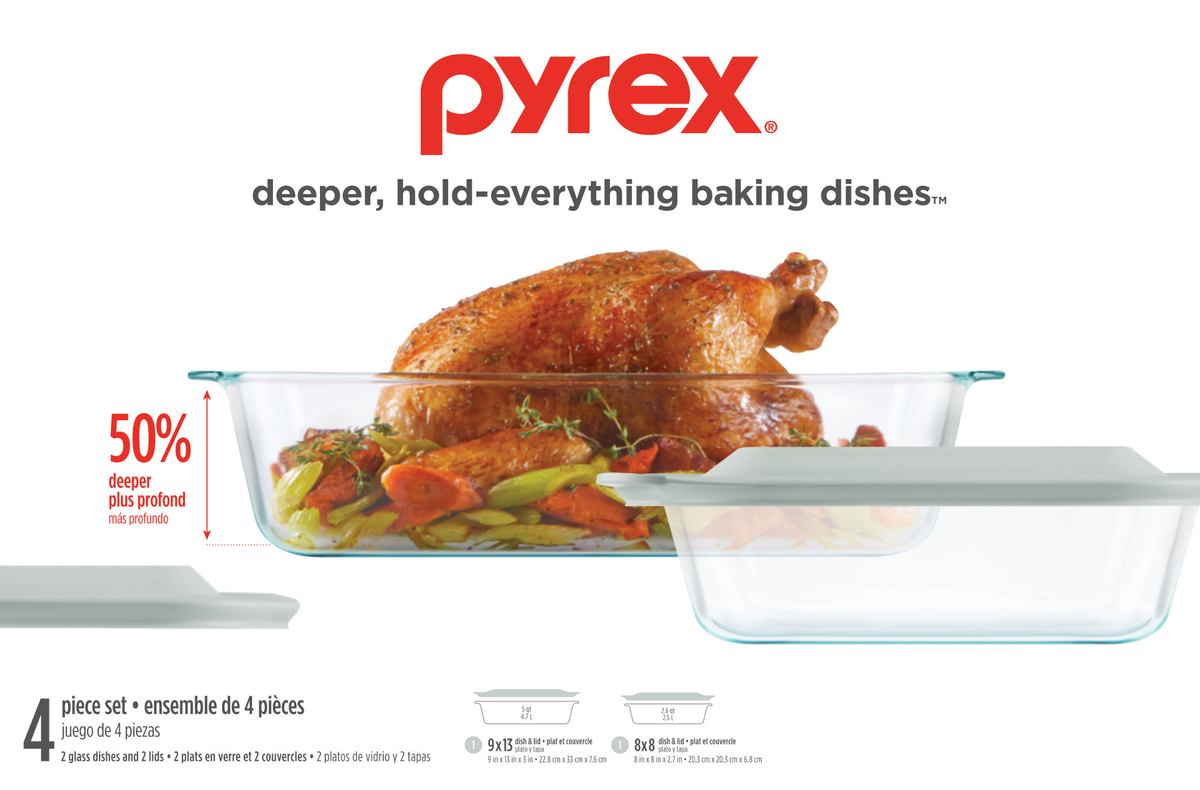 Pyrex Deep Lid Pyrex® Deep 4-piece Baking Dish Set with Sage Lids