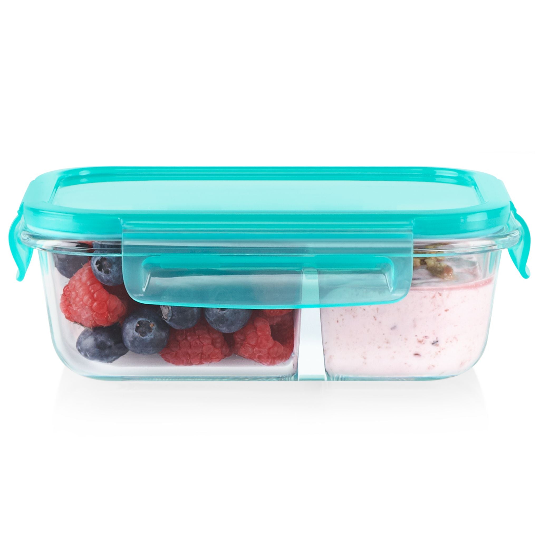 Pyrex® MealBox™ 2.3-cup Divided Glass Food Storage Container with Turq