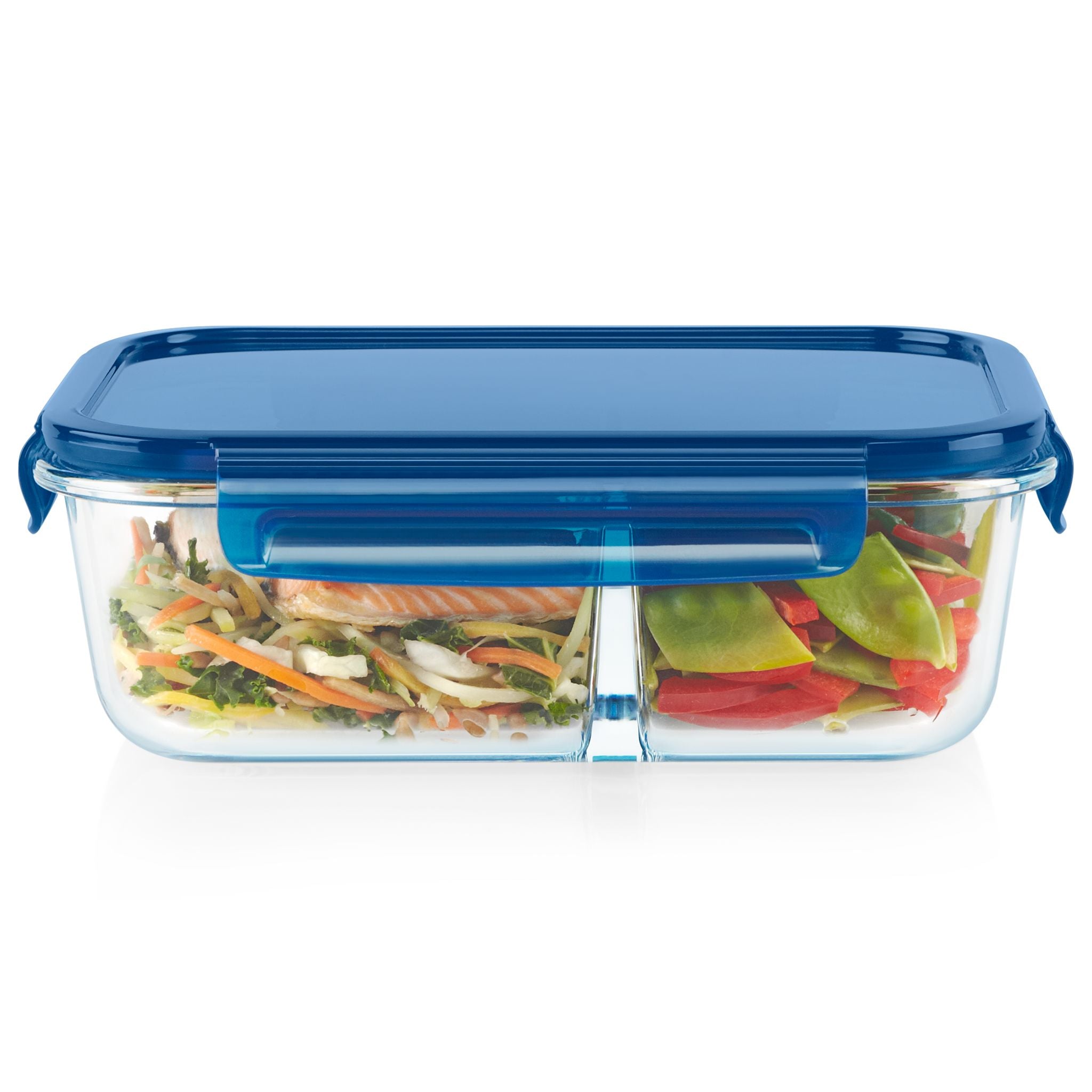 Pyrex® MealBox™ 5.8-cup Divided Glass Food Storage Container with Blue