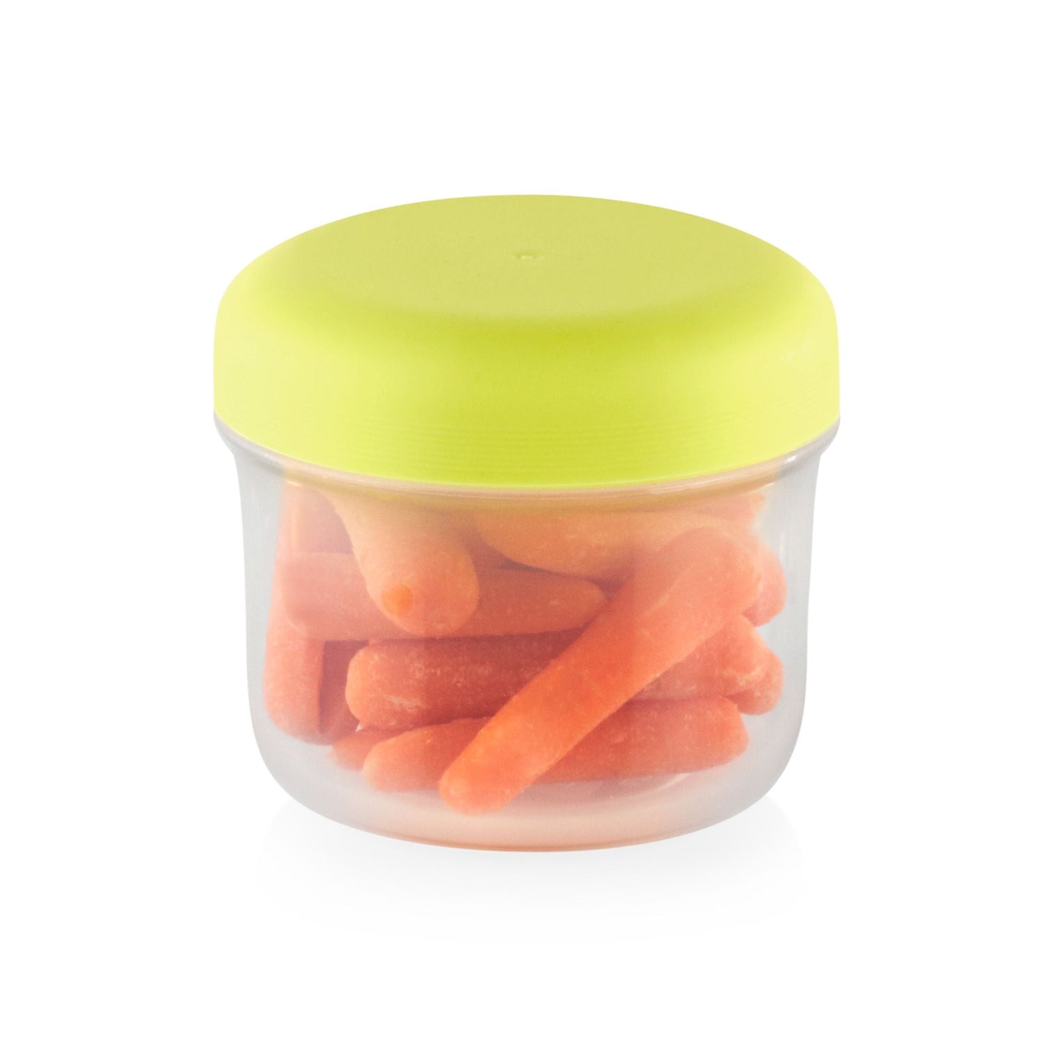  8-oz Round Container with Yellow Lid with carrots inside