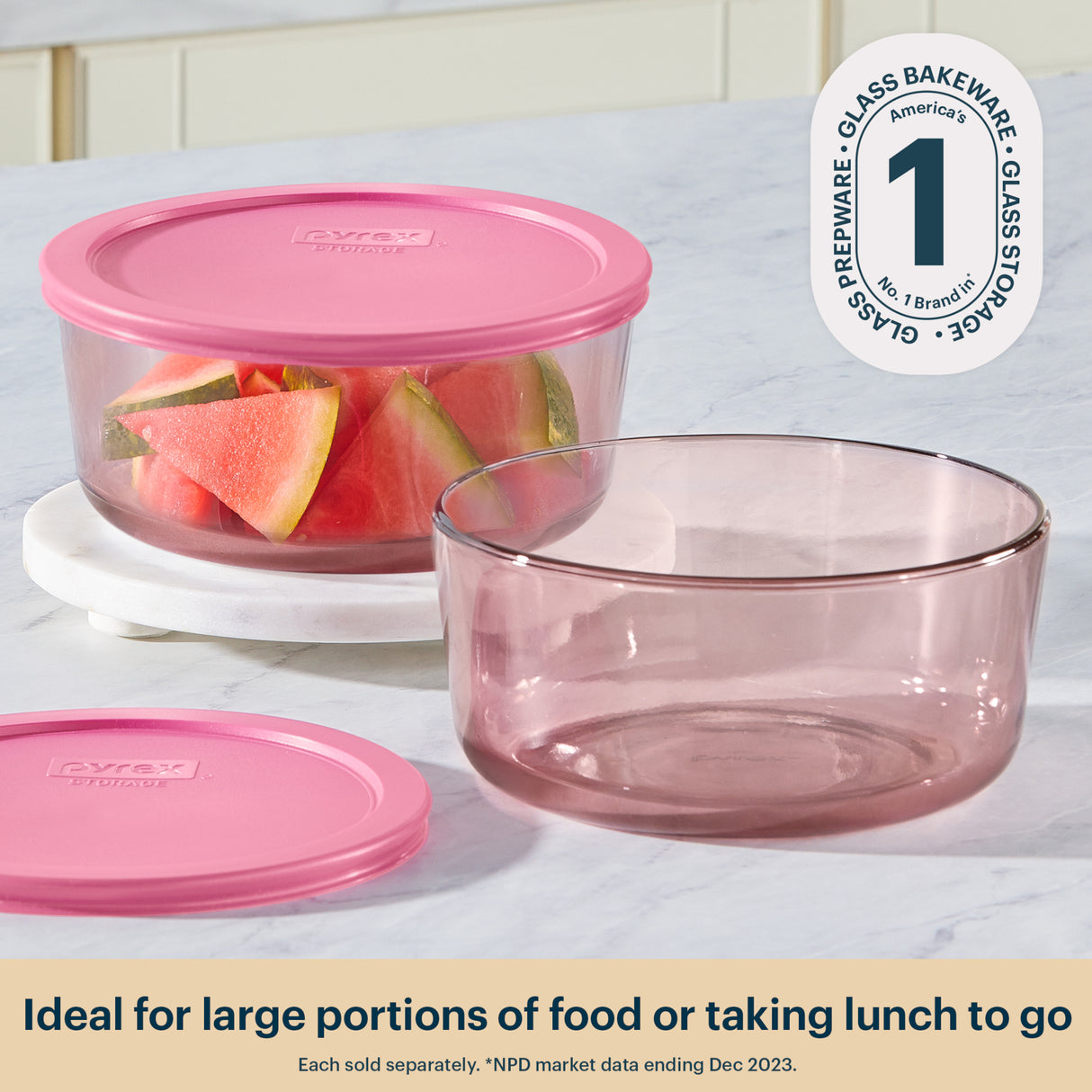 Pyrex® Simply Store® Tinted Glass 7-cup Round Storage Container with Lid, Pink