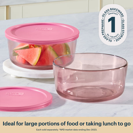 Pyrex® Simply Store® Tinted Glass 7-cup Round Storage Container with Lid, Pink