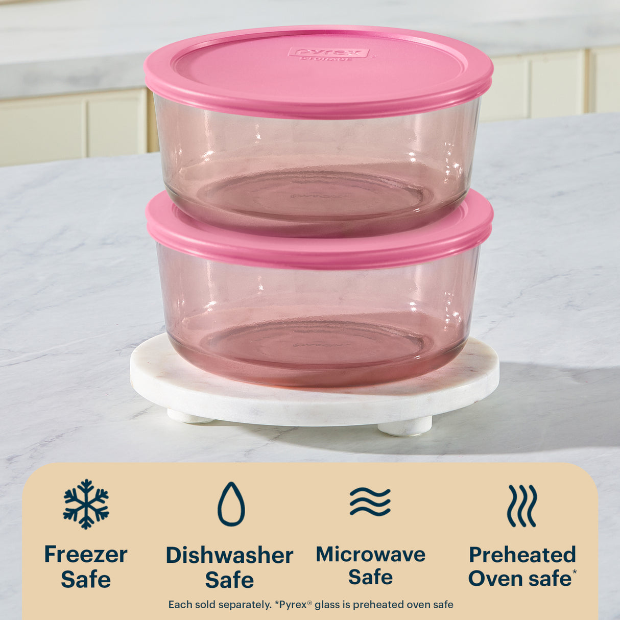 Pyrex® Simply Store® Tinted Glass 7-cup Round Storage Container with Lid, Pink