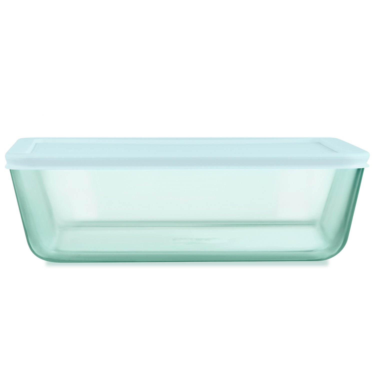 Light blue rectangular glass container on a white background