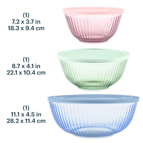 Pyrex® Sculpted Tinted Glass Mixing Bowls with Lids, 6-pc Set, Mixed C
