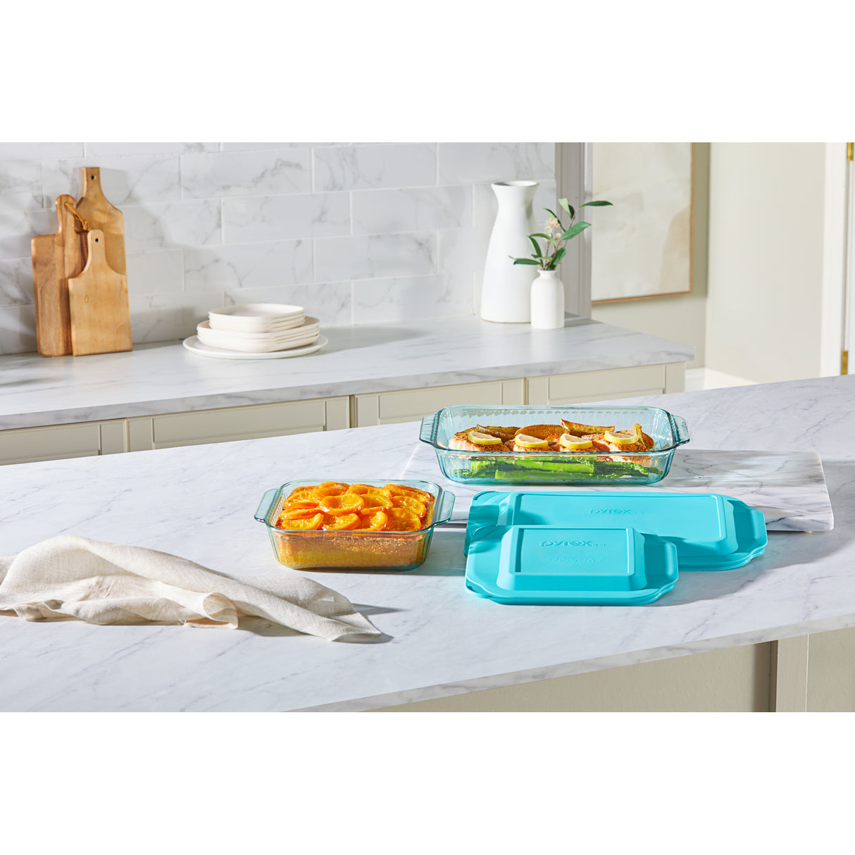Pyrex® Sculpted Tinted Glass 8" Square Baking Dish with Lid, Aqua