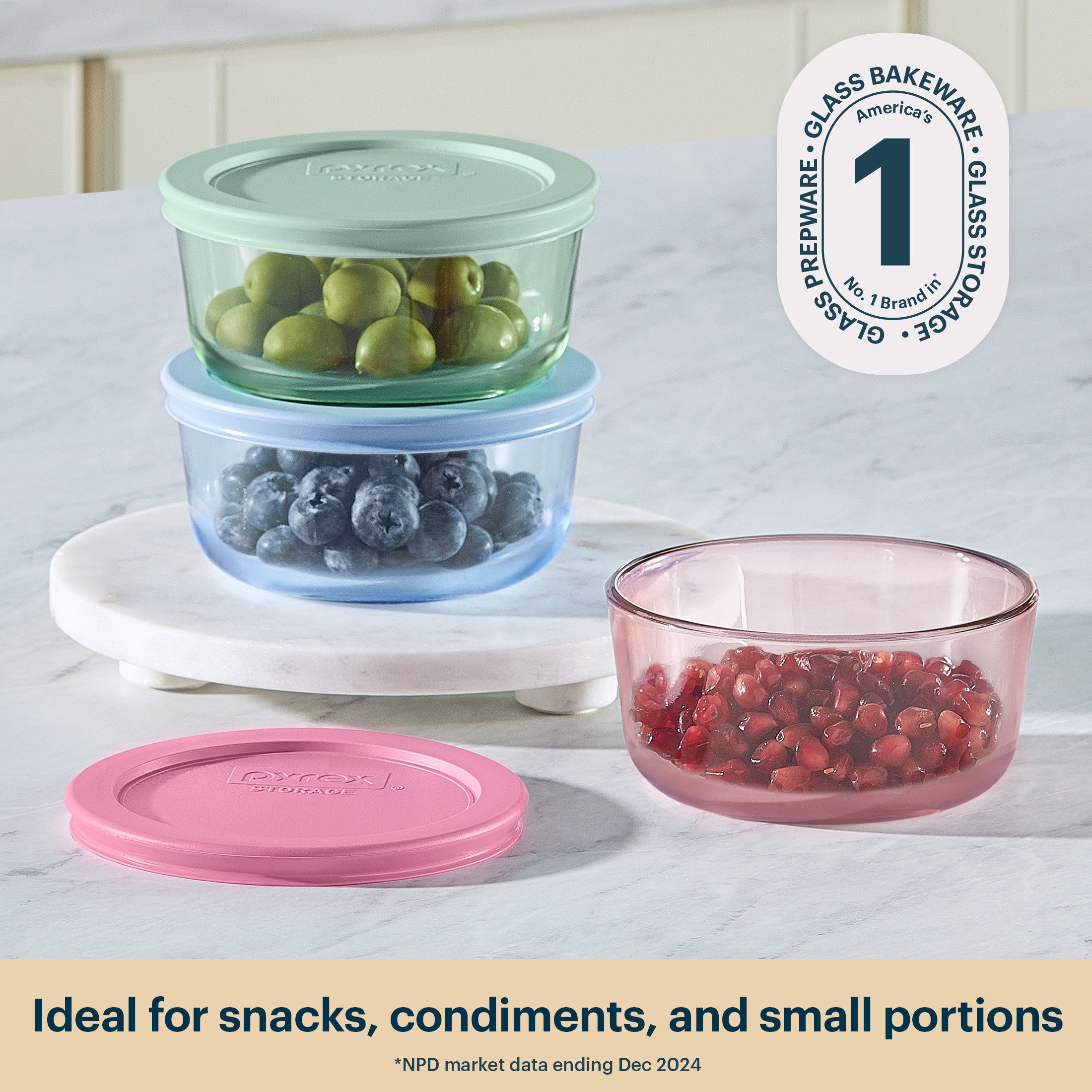 Pyrex® Simply Store® 2-Cup Tinted Glass Storage Containers, 6-pc