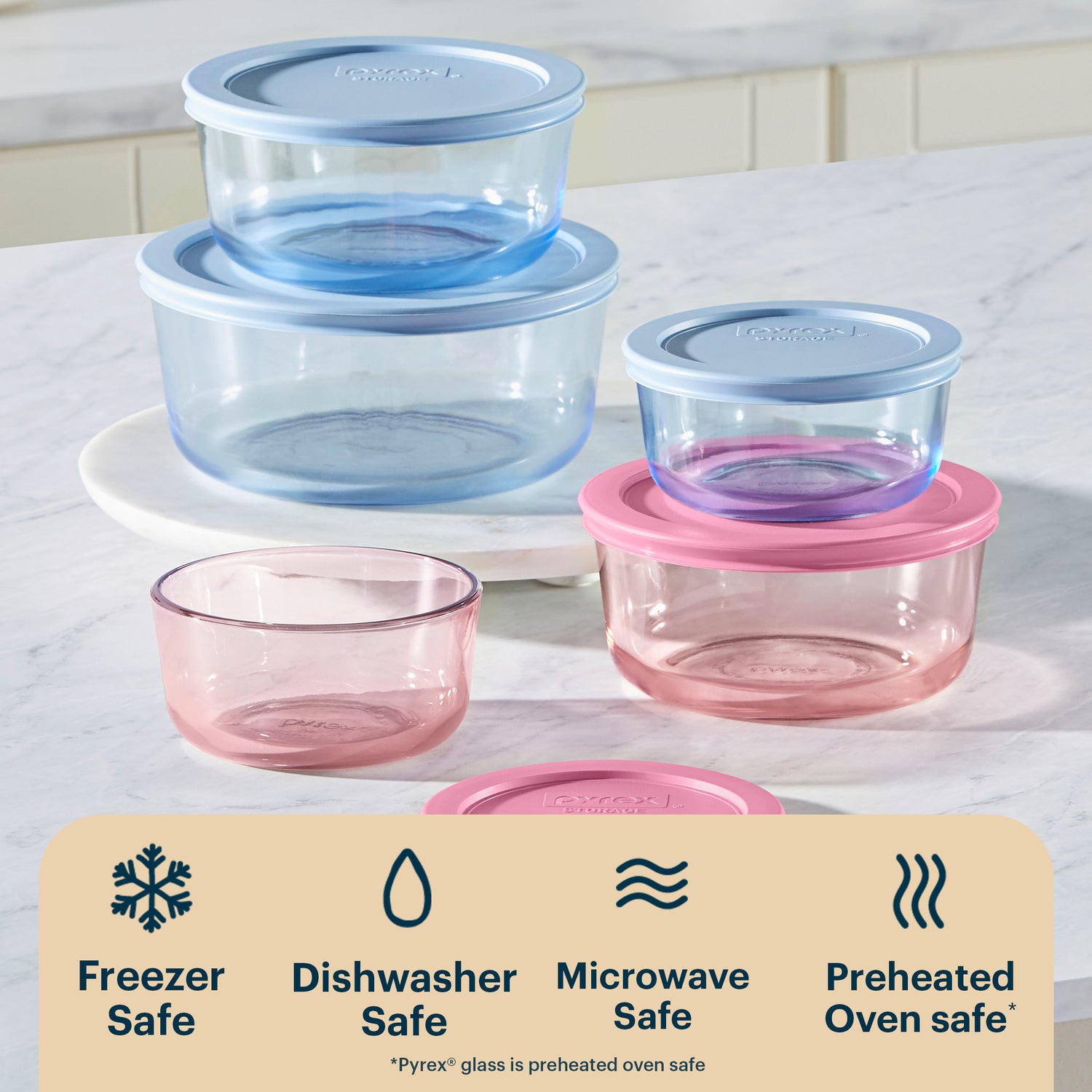 Pyrex® Simply Store® Tinted Glass Round Storage Containers, 10-pc Set,