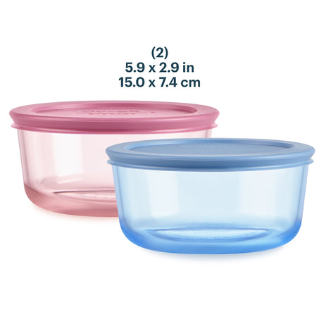 Two plastic containers, one pink and one blue, with lids on a white background.