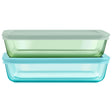 Two glass food storage containers with lids on a white background