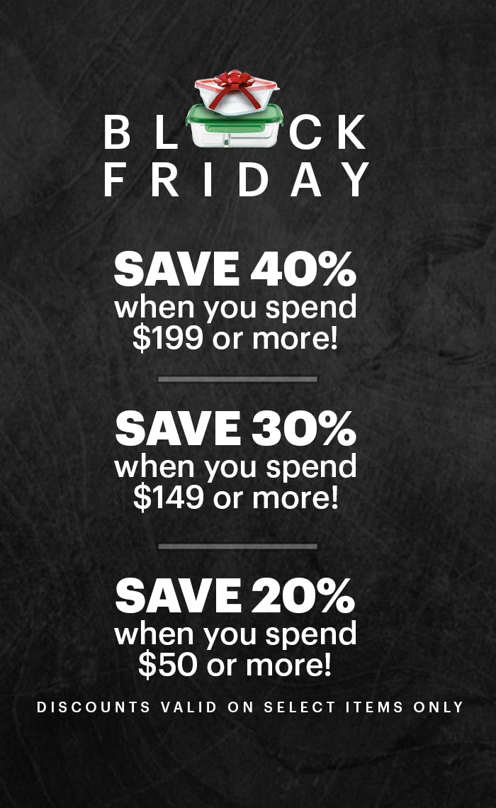 Black Friday sale advertisement with discount percentages on a dark background