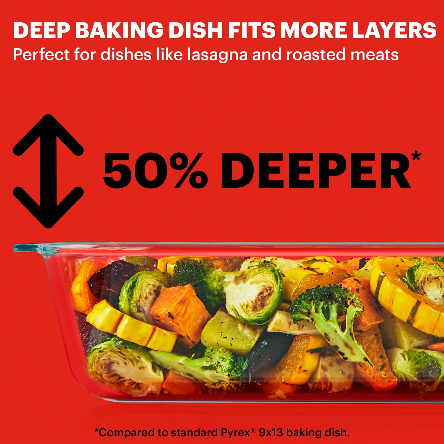  text Deep baking dish fits more layers perfect for lasagna & roasted meats