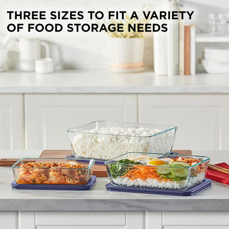  Simply Store® 6-pc Rectangular Storage Set on counter with food &amp; text 3 sizes to fit variety of food needs