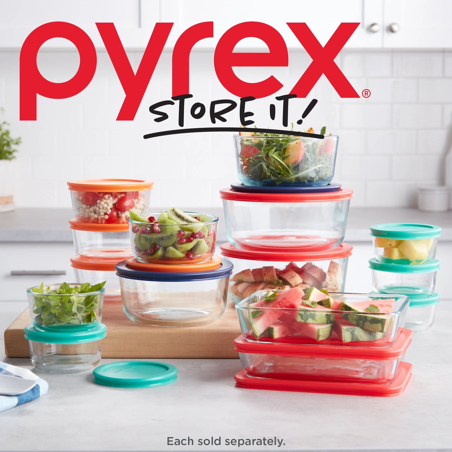  Simply Store® 4-piece Round Glass Storage Set with text pyrex store it