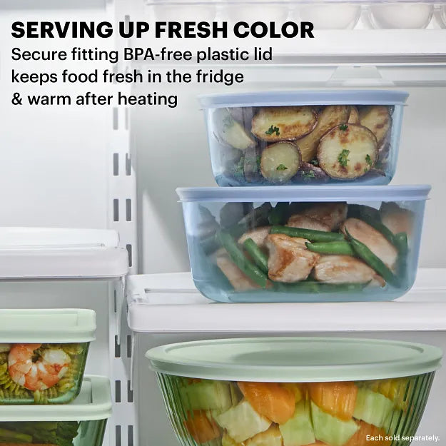  Simply Store® Tinted 4-cup Round Storage with Blue Plastic Lid with text Serving Up Fresh Color