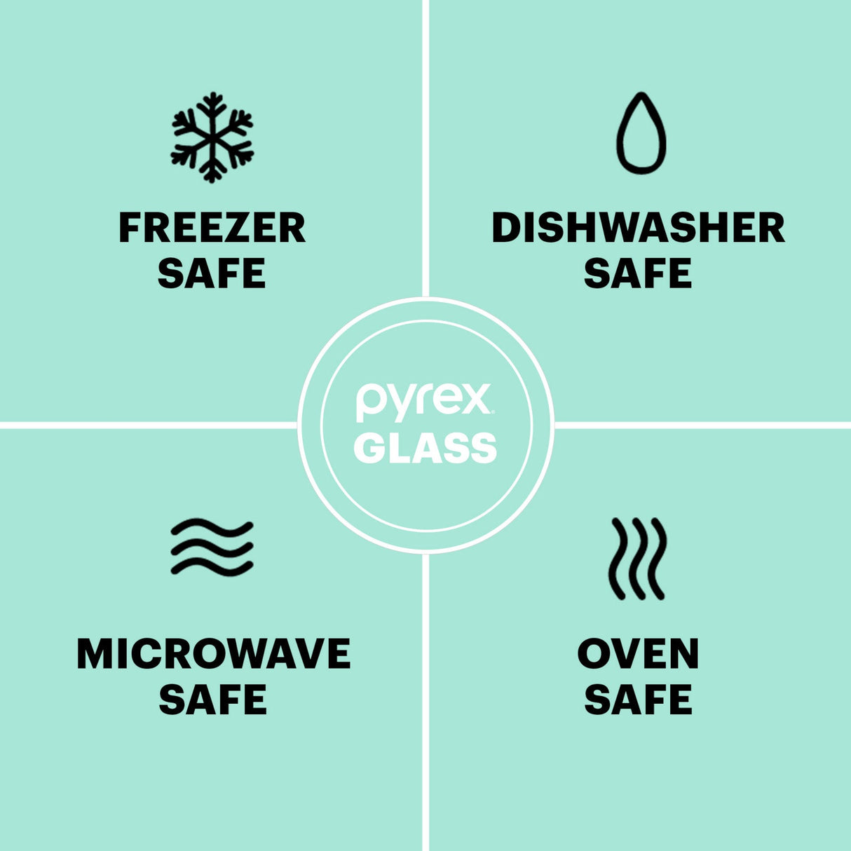 text pyrex glass freezer, dishwasher, microwave & oven safe