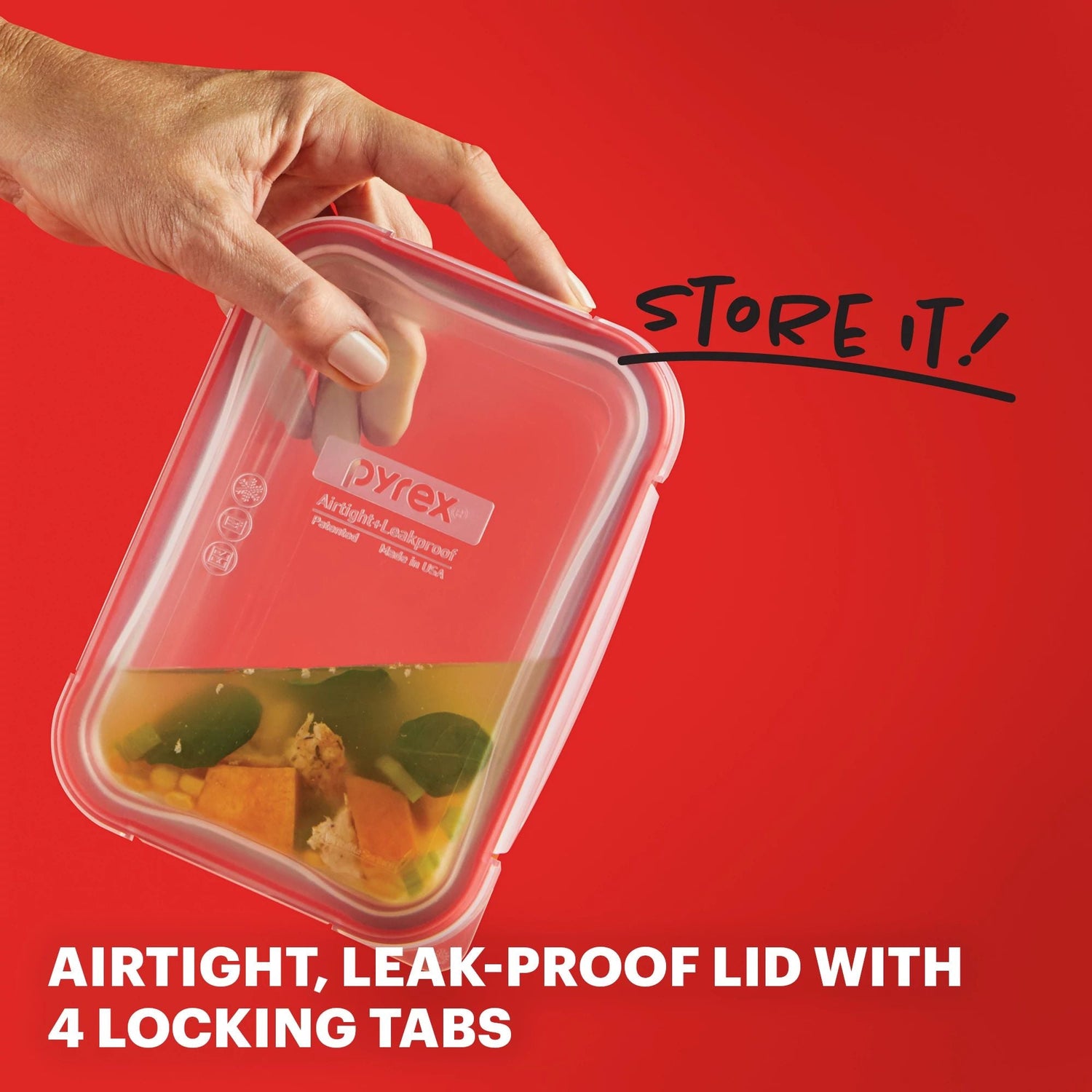  Freshlock 2 cup Rectangle Glass Storage with text airtight, leak-proof lid & 4 locking tabs