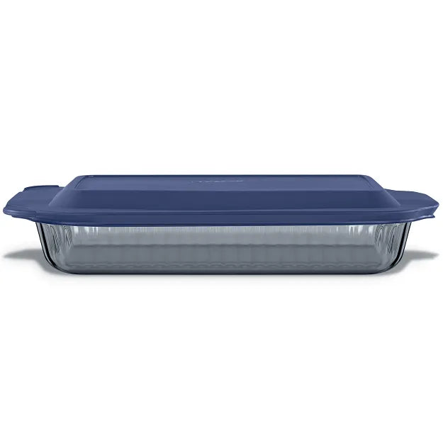 Colors Sculpted Tinted Dreams 9" x 13"Baking Dish with Plastic Cover, Smoke