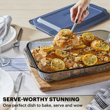  Colors Sculpted Tinted Dreams 9" x 13"Baking Dish with Plastic Cover, Smoke with text Serve-Worthy Stunning