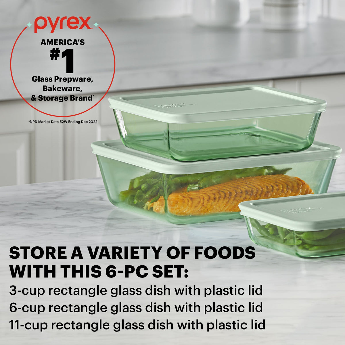 Pyrex Rectangular Bowls Pyrex® Simply Store® Tinted 6-piece Rectangle Storage Set with Plastic