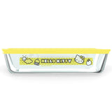 3-cup Rectangular Glass Storage: Hello Kitty with yellow lid