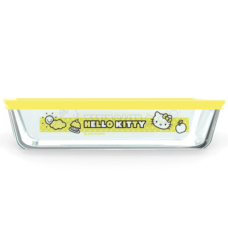 3-cup Rectangular Glass Storage: Hello Kitty with yellow lid