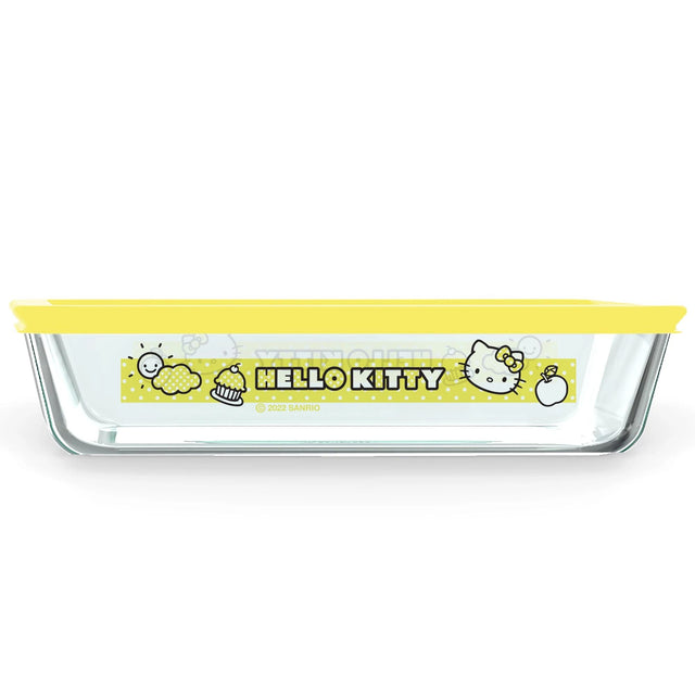 3-cup Rectangular Glass Storage: Hello Kitty with yellow lid