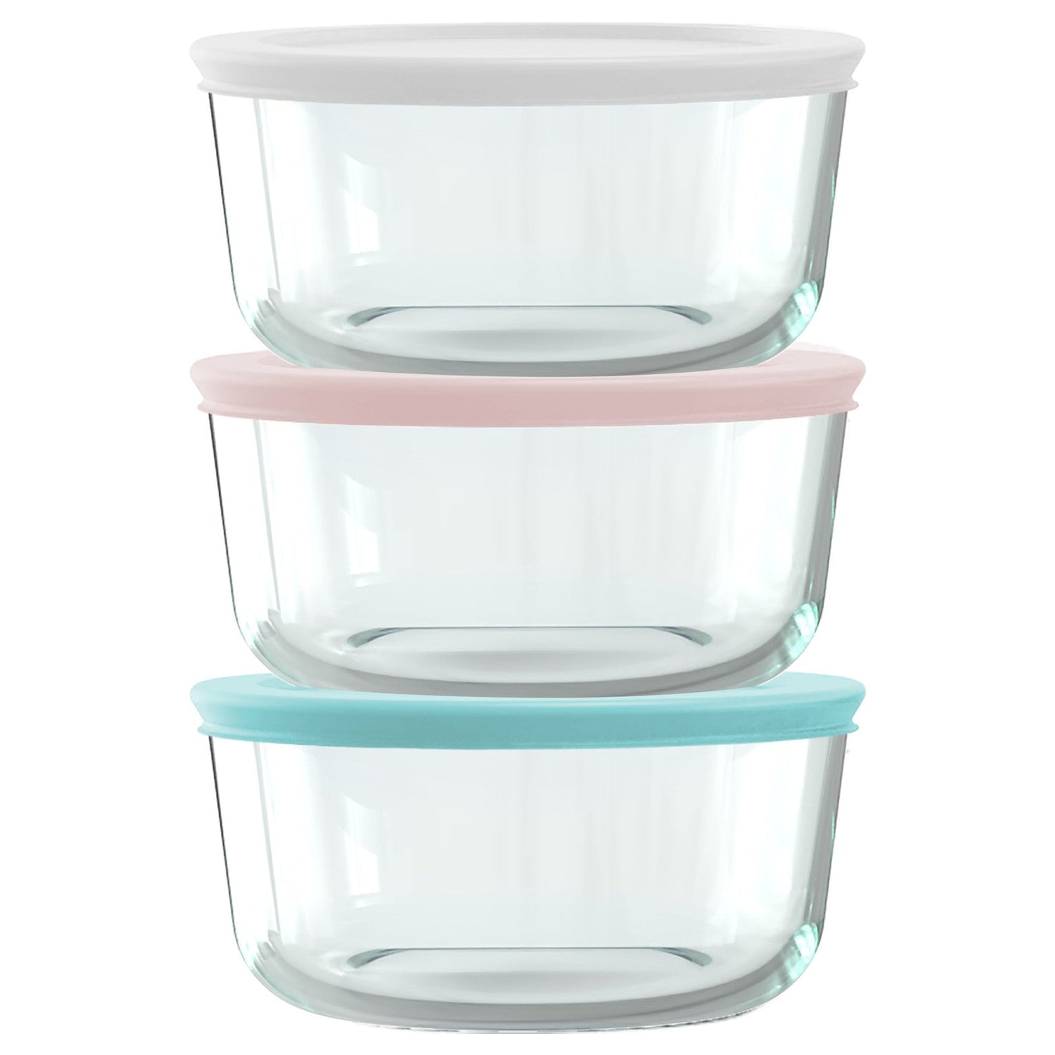 Pyrex® Simply Store® 6-piece 4-cup Round Glass Storage Set with Assorted Color Lids