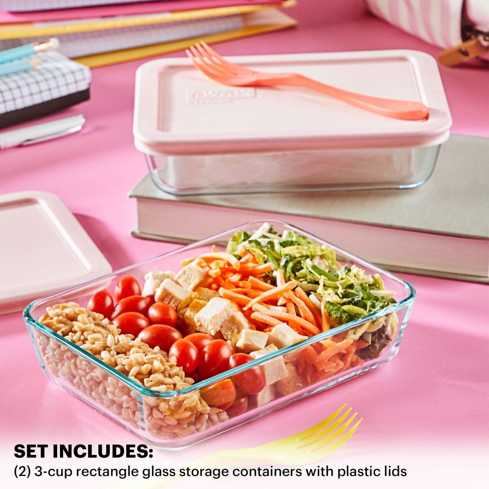Pyrex® Simply Store® 4-piece 3-cup Rectangle Glass Storage Set with Pi