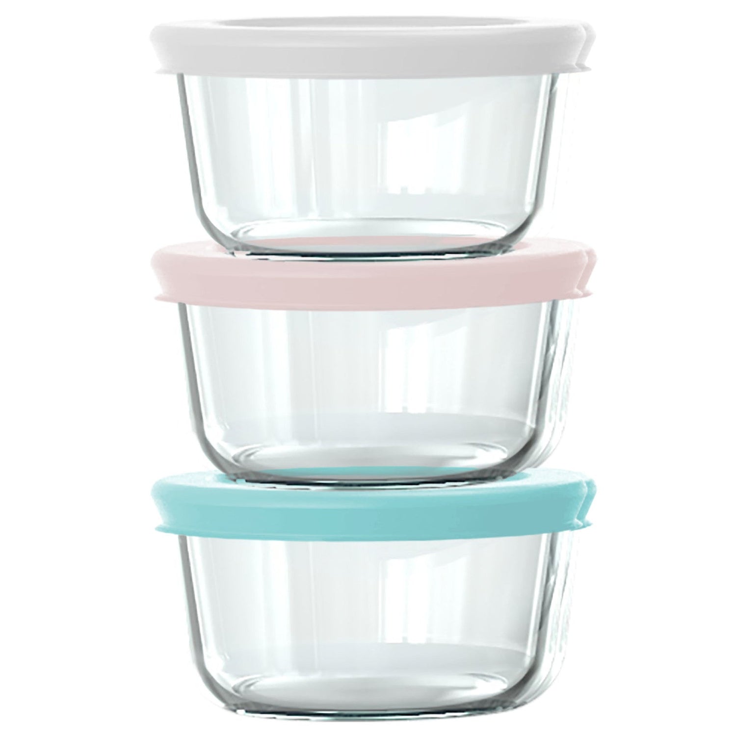 Pyrex Simply Store 6-piece 1-cup round storage dishes with assorted color lids