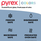 Pyrex Colors-trust Pyrex Glass, fresh pops of color. freezer, dishwasher, microwave & preheated ovensafe