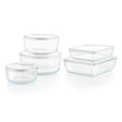 Pyrex 10‑piece glass food storage set on a white background.