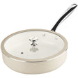 Ceramic cookware set with a frying pan and lid on a white background
