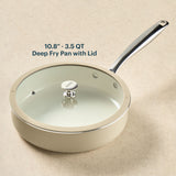 Deep fry pan with lid on a beige background