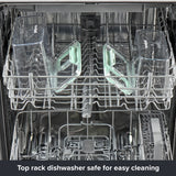 Snapware® plastic canister components placed on the top rack of a dishwasher, demonstrating dishwasher-safe containers and lids for easy cleaning.
