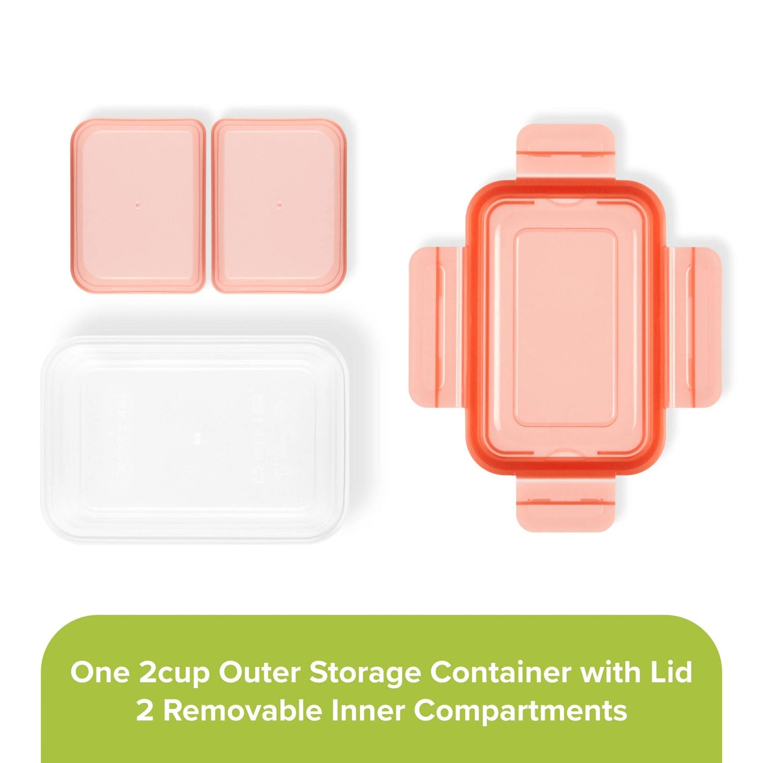  Meal Prep 2-section Divided: 2-cup Rectangle Storage Container with orange lid showing individual pieces