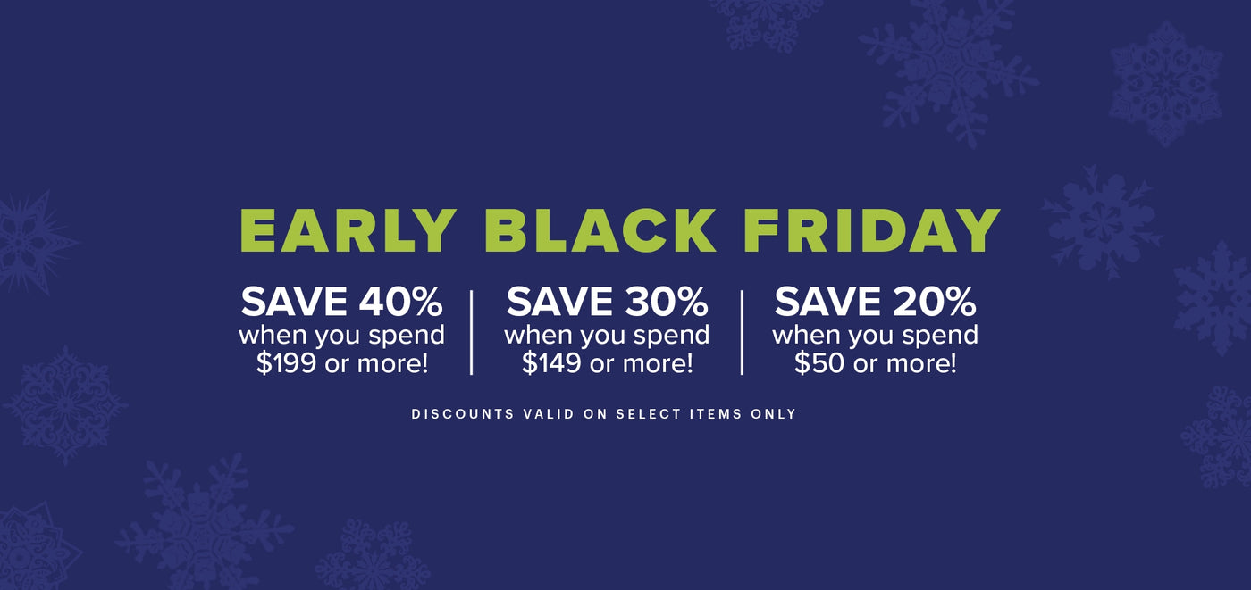 Black Friday sale advertisement with discounts on a dark blue background