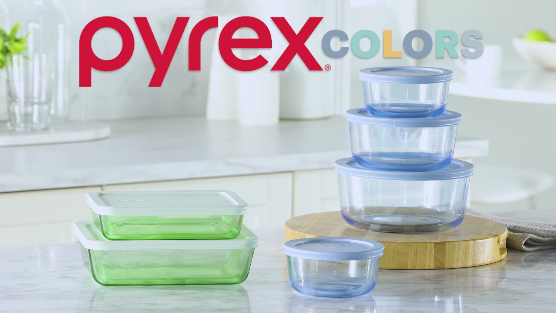 Pyrex® Simply Store® Tinted 6-piece Round Storage Set with Blue Plasti