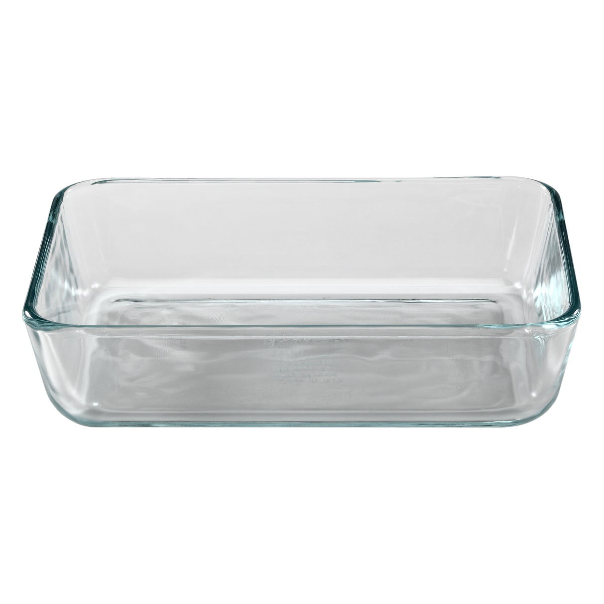 Clear glass rectangular baking dish on a white background