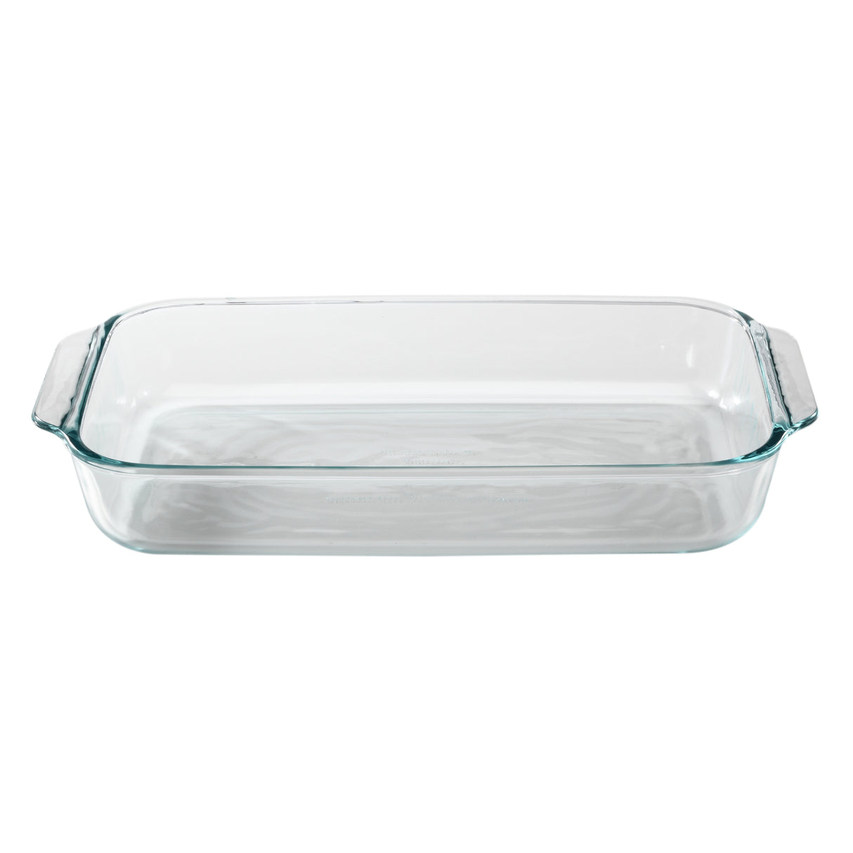 Clear glass baking dish on a white background